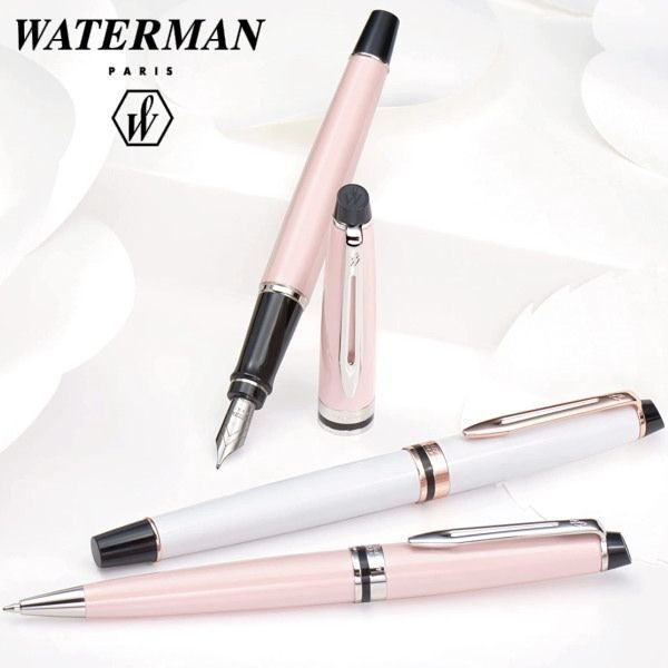 WATERMAN Expert Essential Precious White PGT 2168111 oil-based ballpoint pen with glossy lacquer and nickel palladium trim