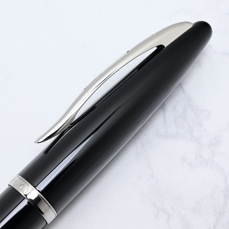 Waterman Carene Black Sea ballpoint pen with silver refill displayed on a white background