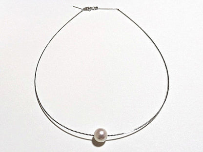 Yamato Akoya Pearl Omega Pearl Push Necklace with 9.5-10 mm white round pearls and thick lacquered wrap