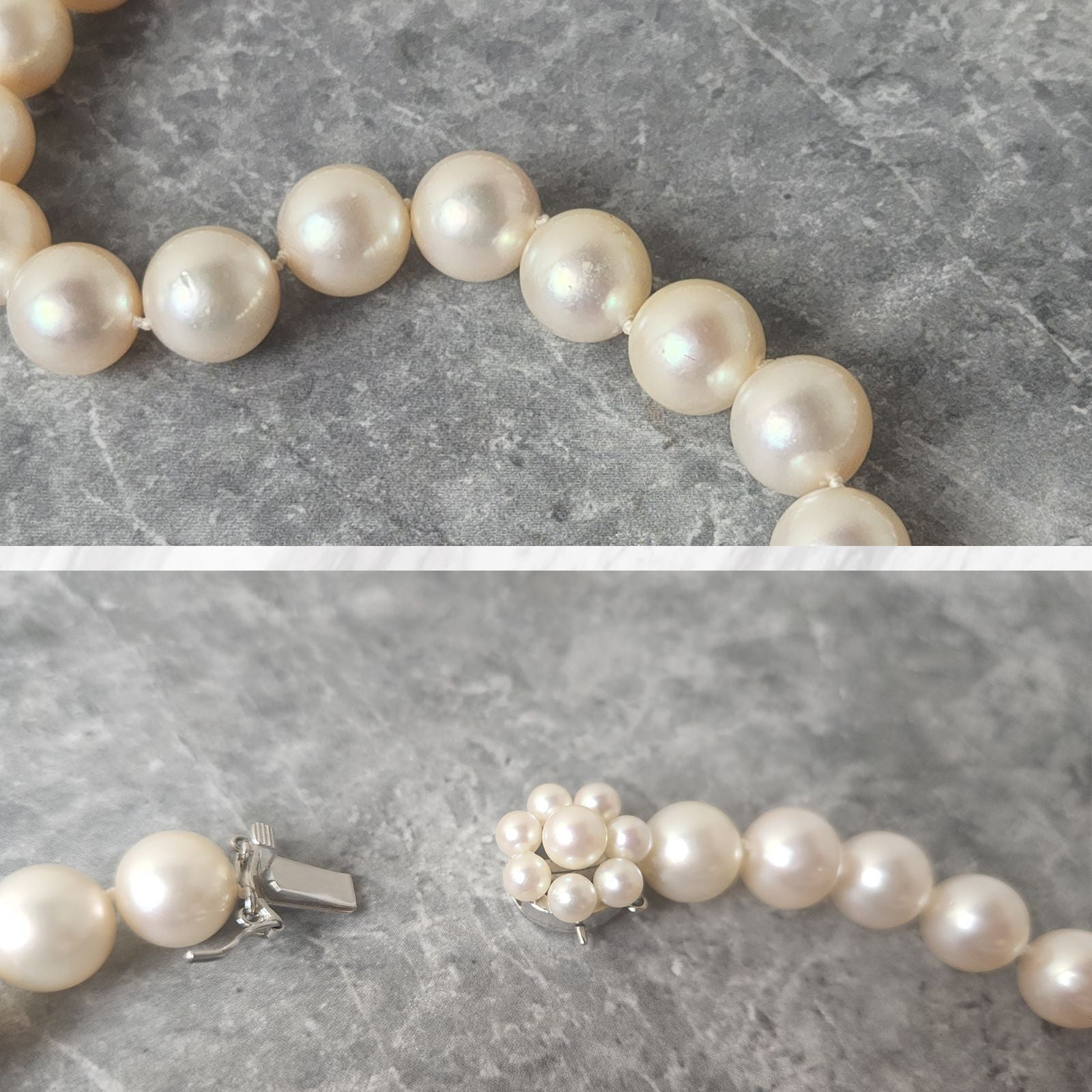 TASAKI K14WG Akoya pearl necklace with pink white pearls measuring 9.2 to 10.0mm on a 40cm white gold chain