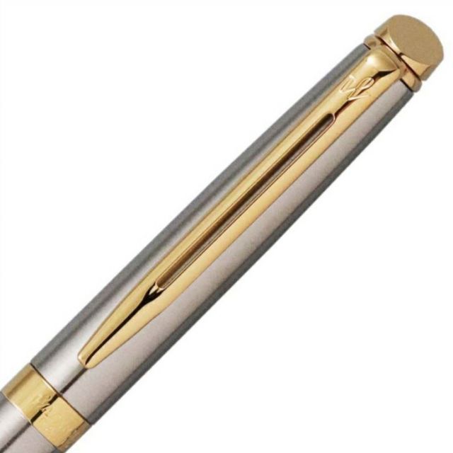 Waterman Metropolitan Essential stainless steel ballpoint pen with 23 karat gold trim and satin finish
