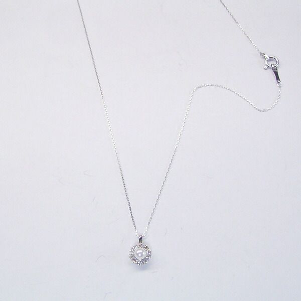 Platinum 950 baby pearl Akoya pearl necklace with ten diamonds and adjustable 40cm chain