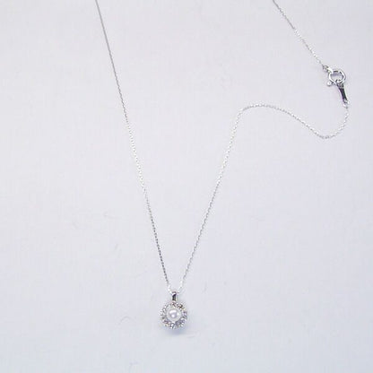 Platinum 950 baby pearl Akoya pearl necklace with ten diamonds and adjustable 40cm chain