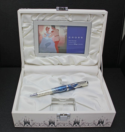 CROSS Cinderella Limited Edition ballpoint pen with silver and blue finish, cap on, displaying classic elegant design