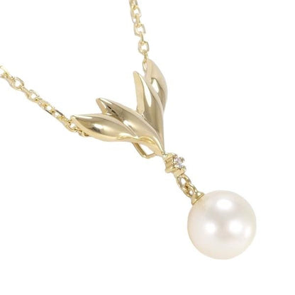Mikimoto K18 gold necklace with pearl and diamond pendant for ladies weighing 3.6 grams, made in Japan