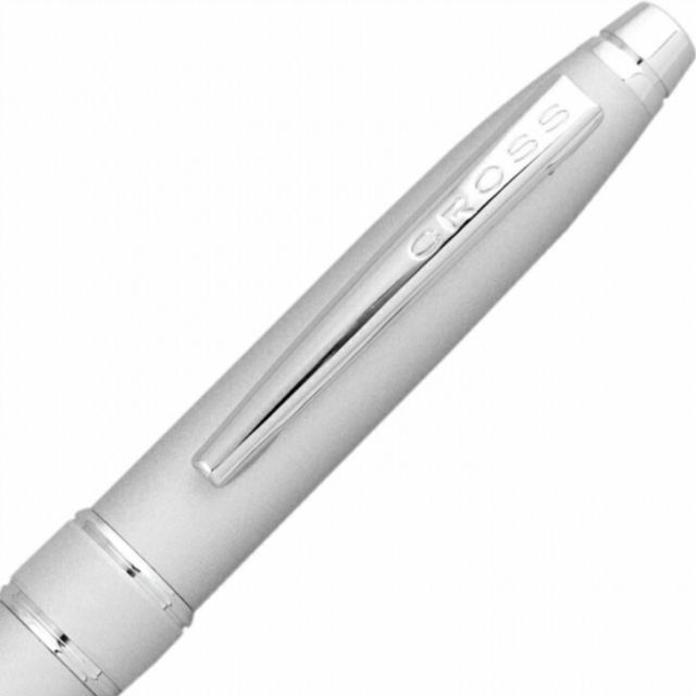 Cross Stratford Satin Chrome Ballpoint Pen with brass base and satin chrome finish, twist mechanism