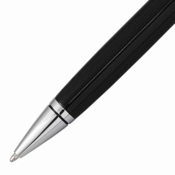 Cross Coventry NAT0662-6 black lacquer ballpoint pen with silver accents, closed and open views