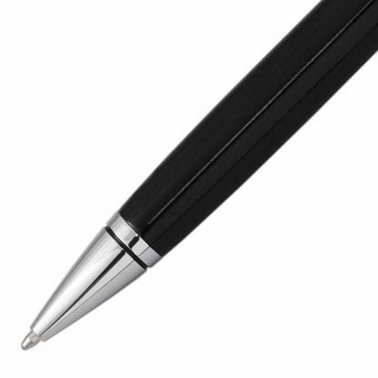 Cross Coventry NAT0662-6 black lacquer ballpoint pen with silver accents, closed and open views