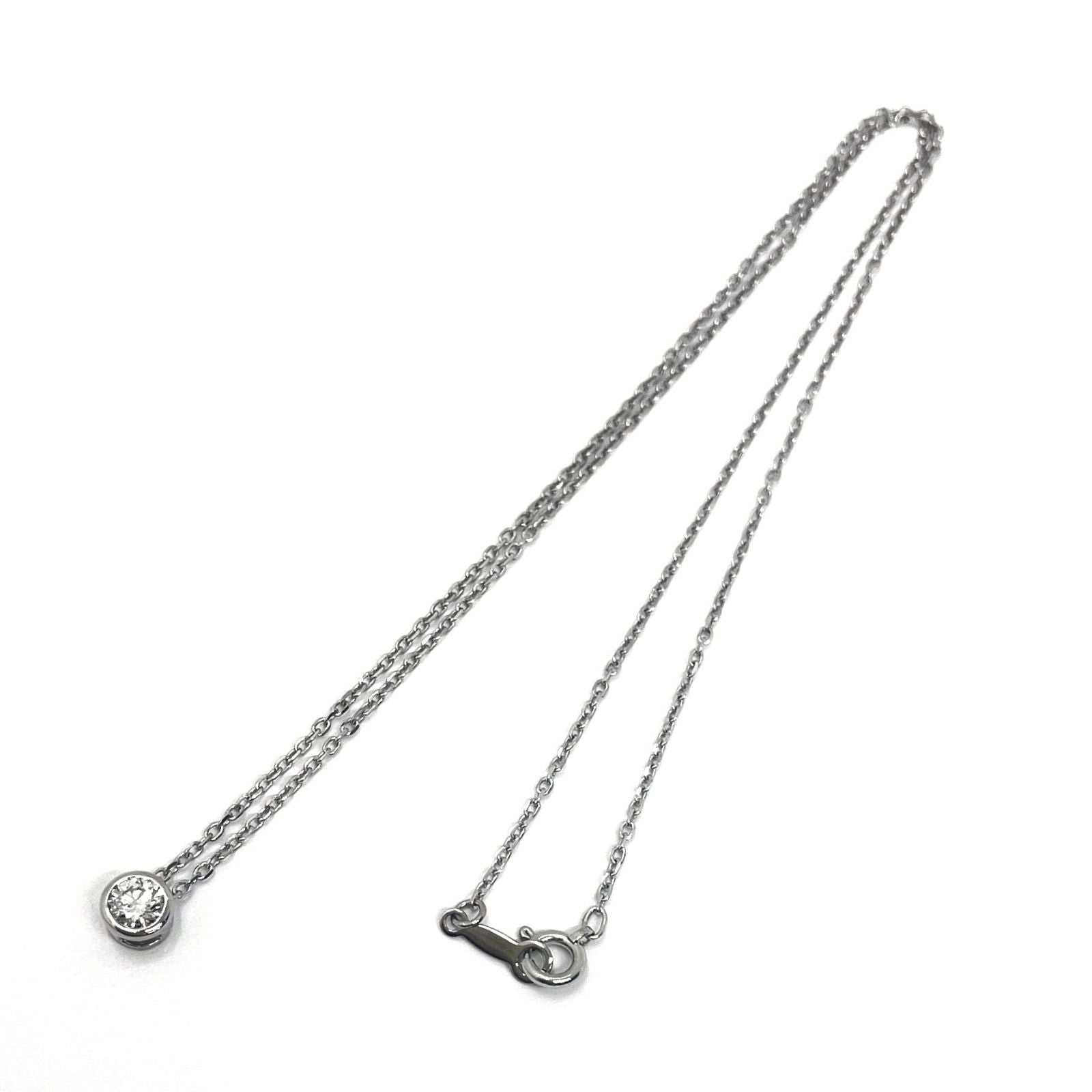 MIKIMOTO diamond necklace in Pt950 with 0.27ct diamond and 40cm chain laid flat