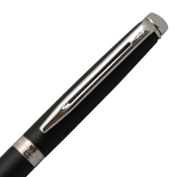 Waterman Metropolitan Essential Matte Black ballpoint pen angled showing matte finish and clip