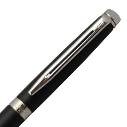 Waterman Metropolitan Essential Matte Black ballpoint pen angled showing matte finish and clip