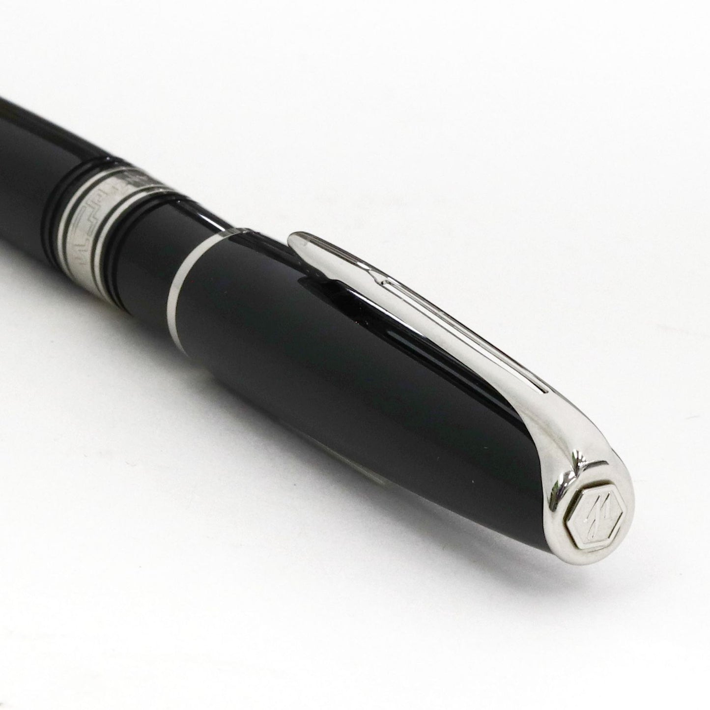 WATERMAN Charlston Ballpoint Pen in black ebonite with chrome trim, 137mm length, elegant design