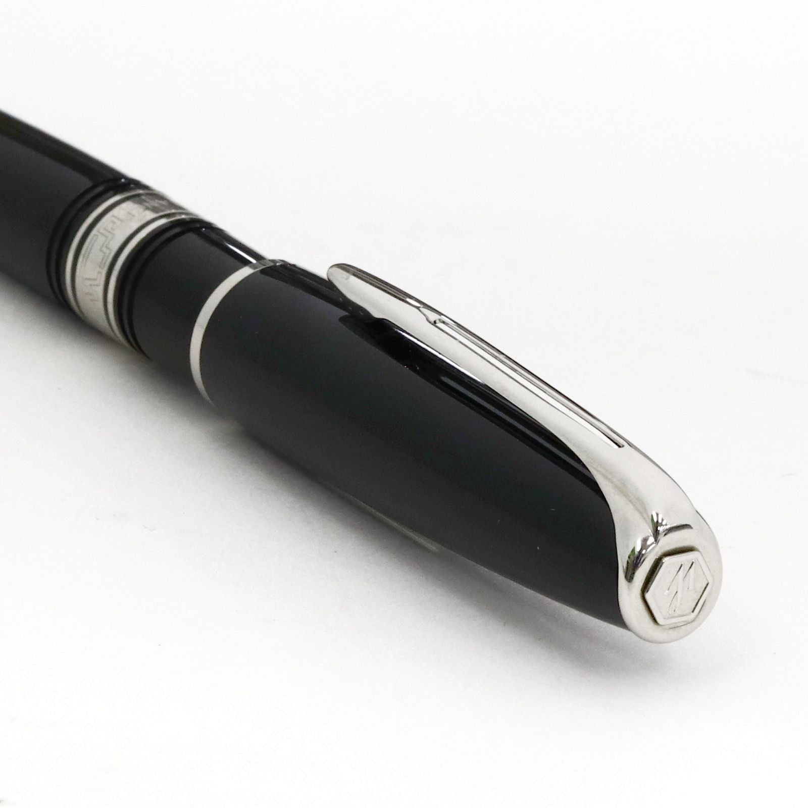 WATERMAN Charlston Ballpoint Pen in black ebonite with chrome trim, 137mm length, elegant design
