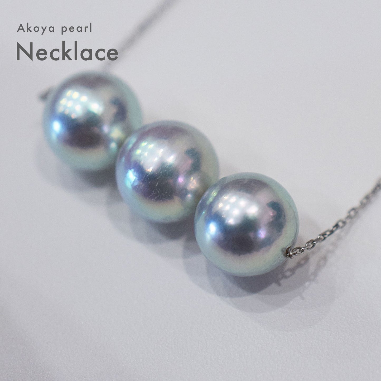 8.5-9mm natural round Akoya pearl pendant on 3-strand K18 white gold necklace with agate chain