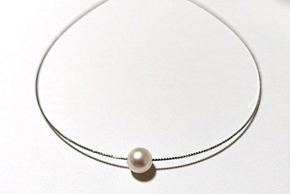 Akoya pearl Omega thread necklace with 9.5mm-9mm white slight pink round pearls and thick wrap