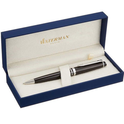 Waterman Expert Essential black ballpoint pen with brass lacquered body and nickel palladium clip and trims