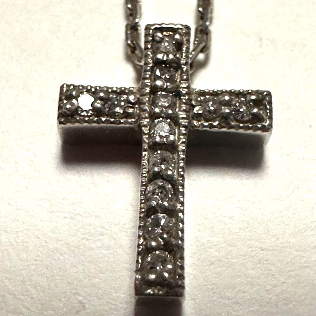 Agete silver cross necklace with 0.12ct diamond pendant and adjustable chain 35-39.5cm