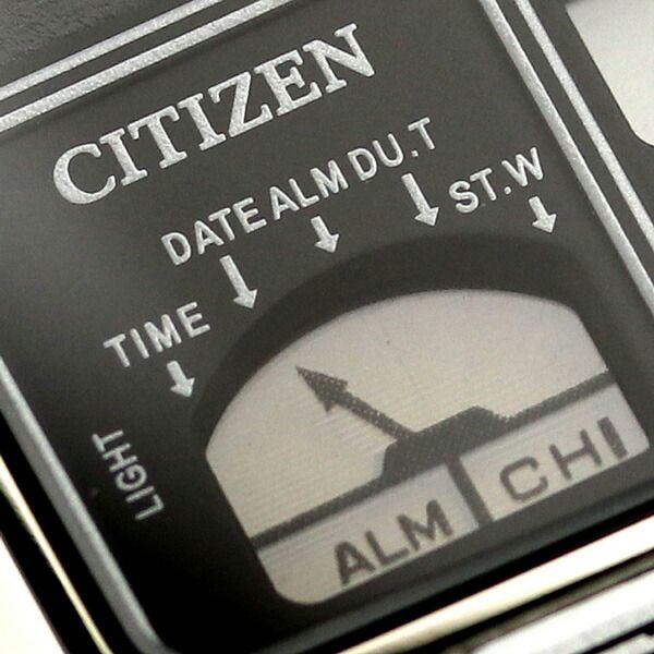 Citizen Record Label ANA-DIGI TEMP watch model JG2101-78E with black LCD dial and silver stainless steel band