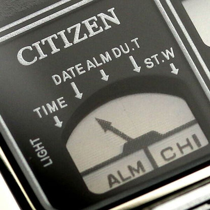 Citizen Record Label ANA-DIGI TEMP watch model JG2101-78E with black LCD dial and silver stainless steel band