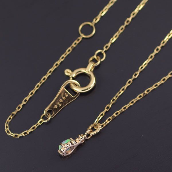 Agete K10YG opal and diamond pendant necklace with a 40 cm chain and small rectangular opal gemstone