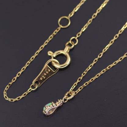 Agete K10YG opal and diamond pendant necklace with a 40 cm chain and small rectangular opal gemstone