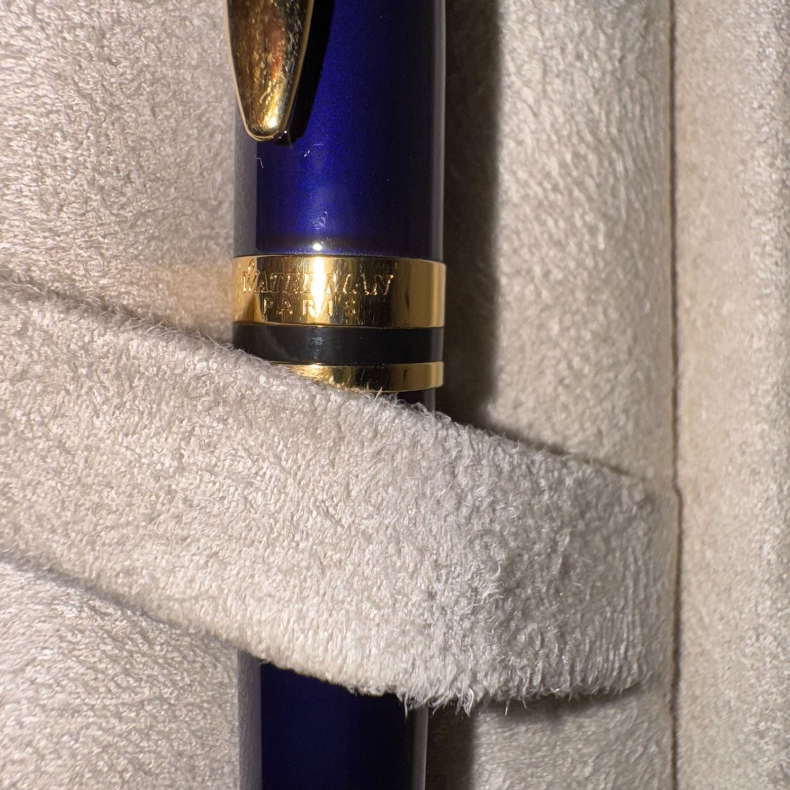 Waterman Paris Expert Essential ballpoint pen in Pullman Blue GT with gold trim shown on white background