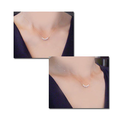 18K gold Akoya pearl necklace with five small genuine pearls, 40cm length with extender