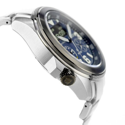 Citizen Promaster Land 35th Anniversary limited model watch JV1006-51L with black and blue dial and silver stainless steel band