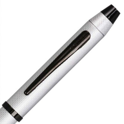 CROSS Tex Three NAT0090-21ST brush chrome ballpoint pen and 0.5mm mechanical pencil set in black and red