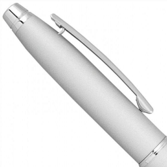 Cross Stratford Satin Chrome Ballpoint Pen with brass base and satin chrome finish, twist mechanism