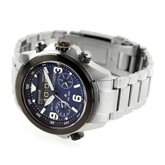 Citizen Promaster Land 35th Anniversary limited model watch JV1006-51L with black and blue dial and silver stainless steel band