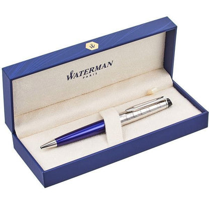 Waterman Expert Deluxe black ballpoint pen with brass shiny translucent lacquer finish and twist mechanism