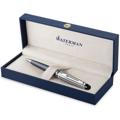 Waterman Expert Deluxe Steel Gray CT ballpoint pen with twist mechanism and brass PVD finish
