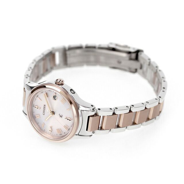 Citizen xC ladies watch ES9496-64W with silver beige dial and pink gold super titanium band