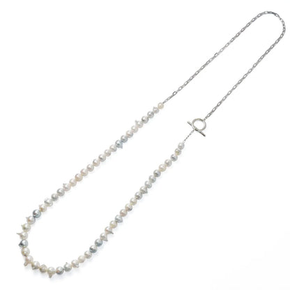 Akoya true pearl necklace with mixed color 6-8mm pearls and silver chain semi-long design