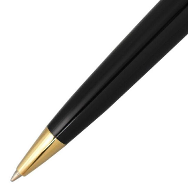 Waterman Expert Essential Black GT Ballpoint Pen with gold trim, 142mm length, shown on white background