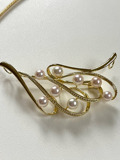 Akoya pearl brooch with attached loop on silver S925 omega necklace choker made in Japan