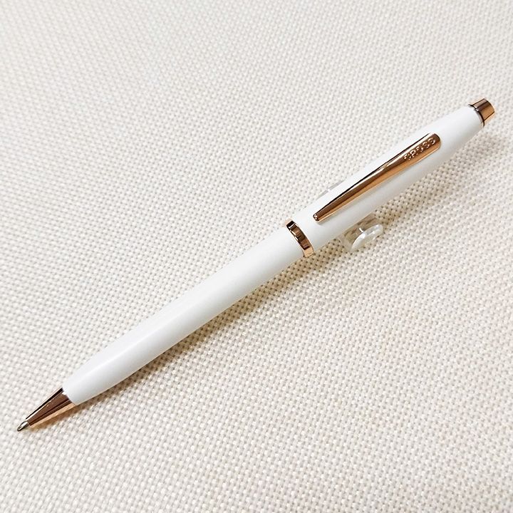 Cross Century II ballpoint pen in pearl white lacquer with rose gold clip and twist mechanism
