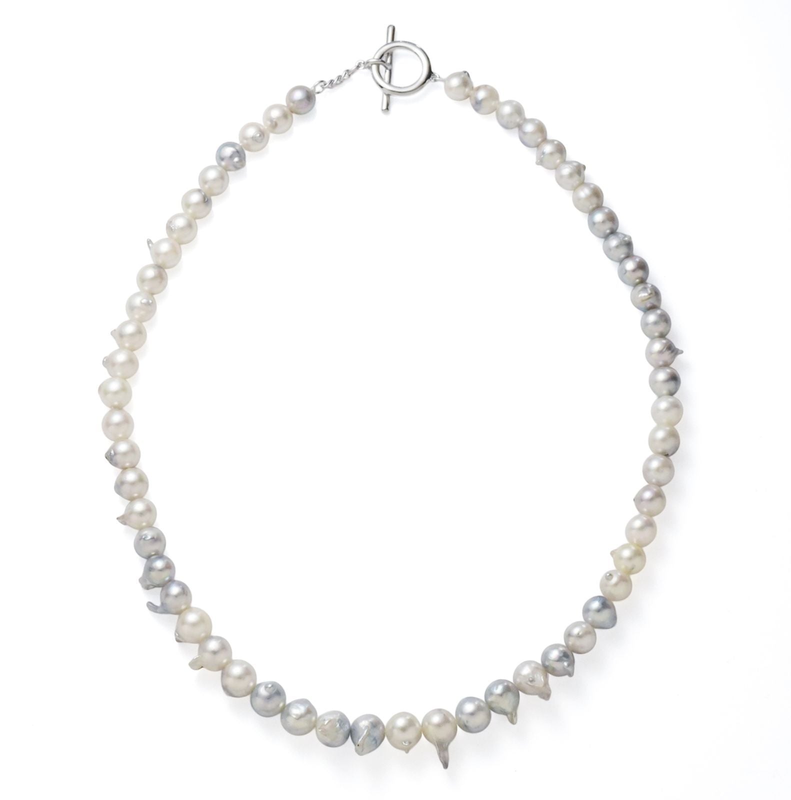 Akoya pearl baroque necklace featuring natural color pearls sized 6-8mm on a 42cm chain with rhodium-plated clasp