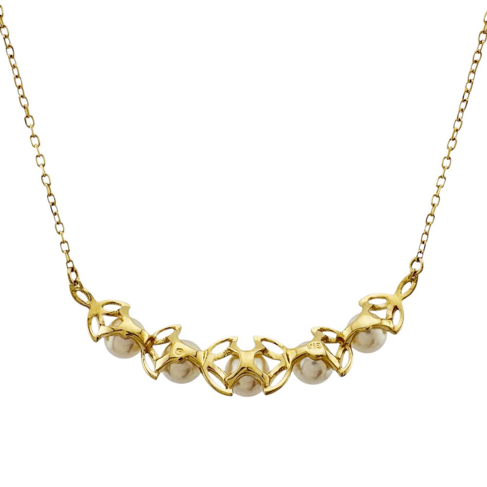 Mikimoto 18K yellow gold necklace with a single Akoya pearl for ladies, weighing 5.8g