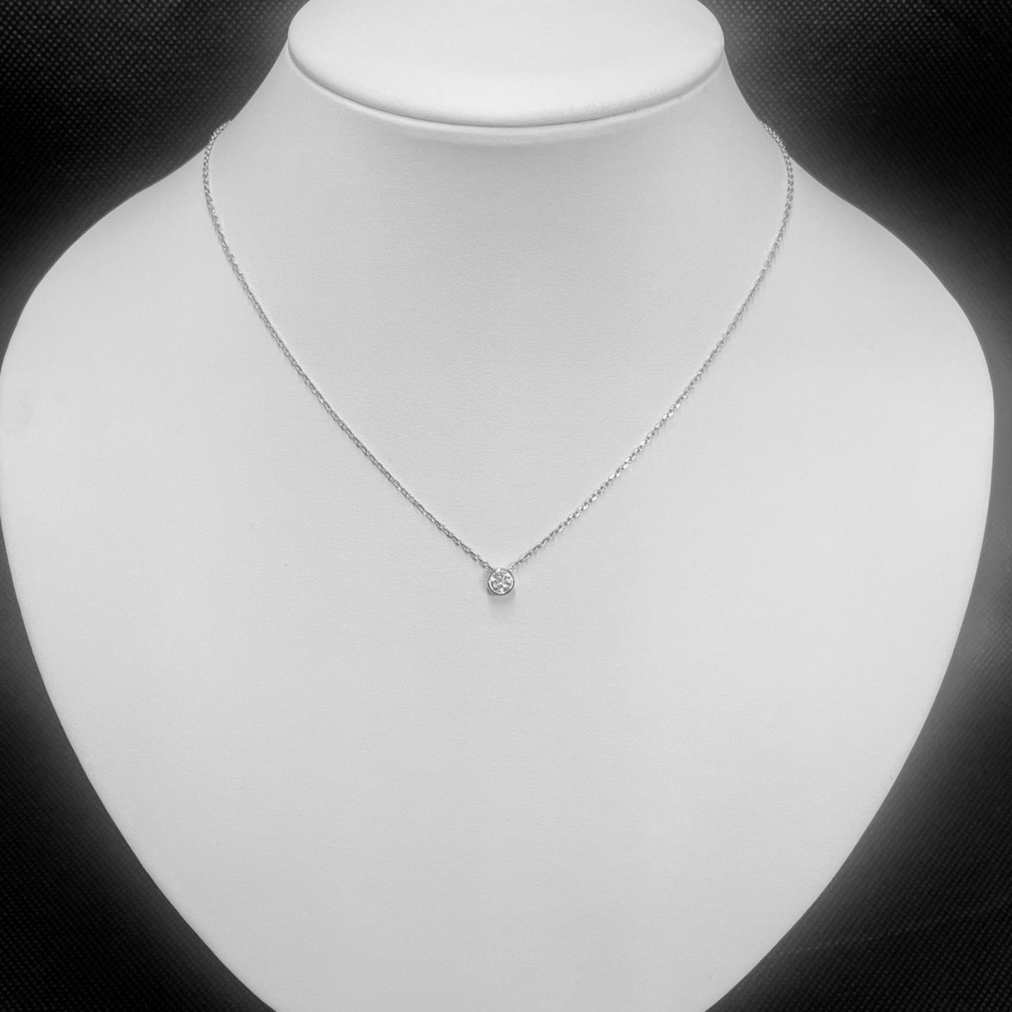 MIKIMOTO diamond necklace in Pt950 with 0.27ct diamond and 40cm chain laid flat
