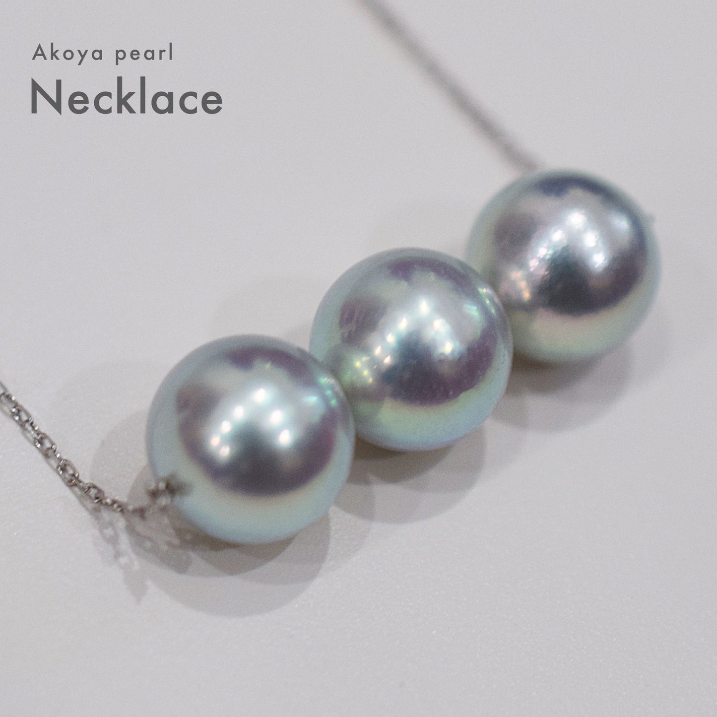 8.5-9mm natural round Akoya pearl pendant on 3-strand K18 white gold necklace with agate chain