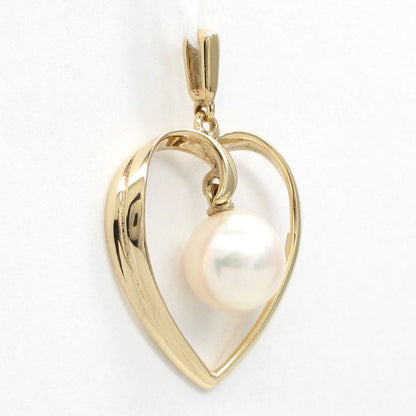MIKIMOTO K14 yellow gold pendant top with milky white 7.4mm pearl, 25mm x 17mm size