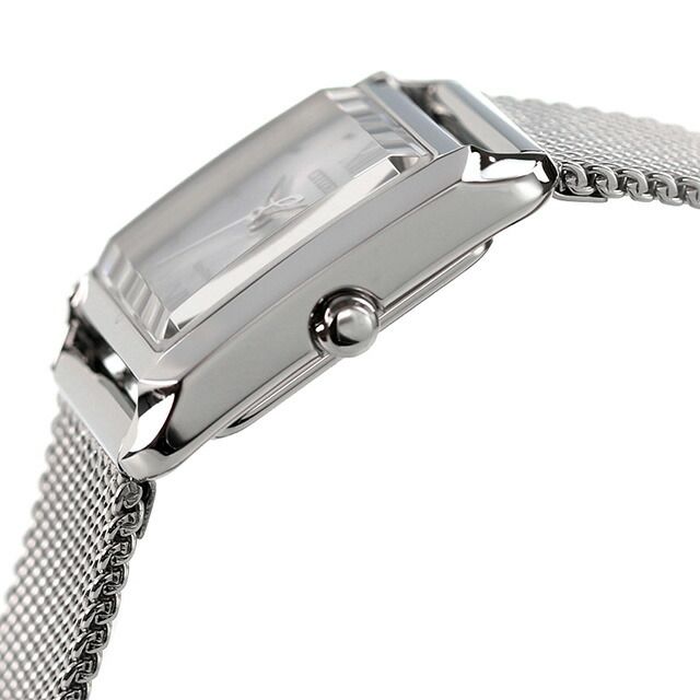 Citizen EW5590-62A ladies wristwatch with white square dial, silver stainless steel mesh band, and stainless steel case