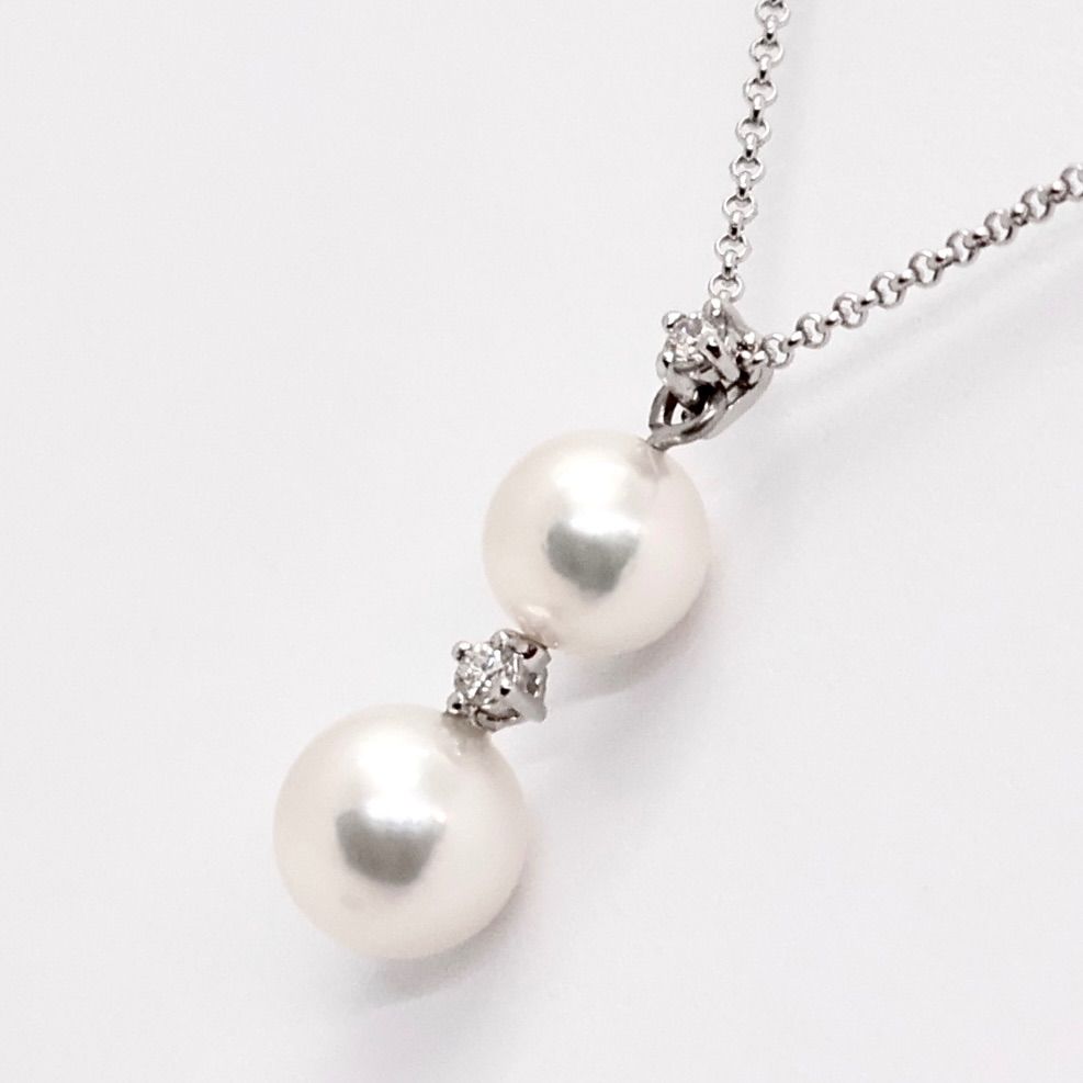 Tasaki pearl diamond necklace featuring 6.2-7.0mm pearls, 0.05ct diamonds, Pt850 platinum, 42cm chain