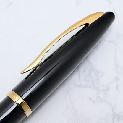 Waterman Carene black and gold ballpoint pen with twist mechanism and refill tips in genuine box