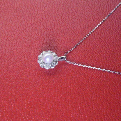 Platinum 950 baby pearl Akoya pearl necklace with ten diamonds and adjustable 40cm chain