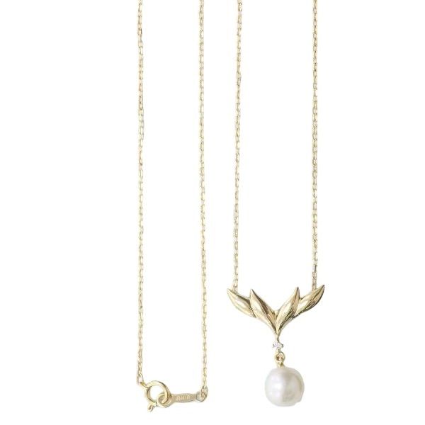 Mikimoto K18 gold necklace with pearl and diamond pendant for ladies weighing 3.6 grams, made in Japan