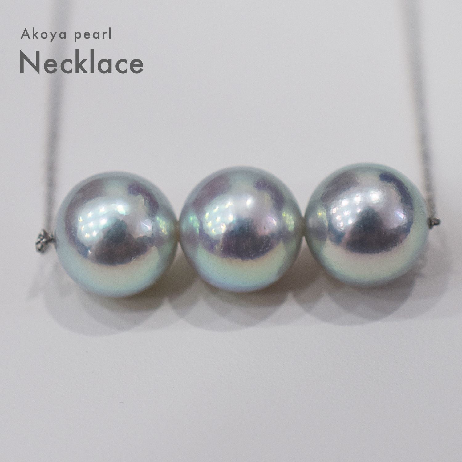 8.5-9mm natural round Akoya pearl pendant on 3-strand K18 white gold necklace with agate chain