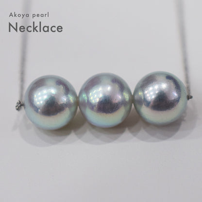 8.5-9mm natural round Akoya pearl pendant on 3-strand K18 white gold necklace with agate chain